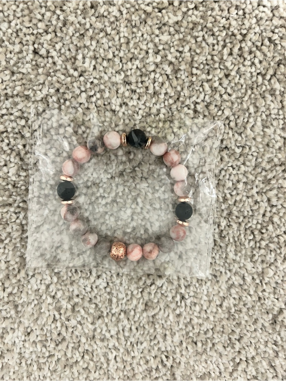 Rose Pink and Black Beaded Stretch Bracelet - Women Jewelry